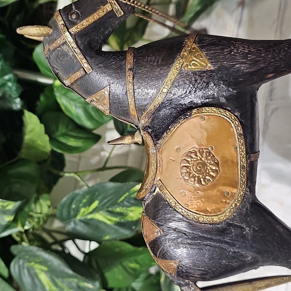 Vintage Carved Wooden Hammered Brass Rocking Horse Decor - Picture 9 of 12